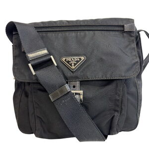 PRADA Prada Triangle Logo Plate Shoulder Bag Black